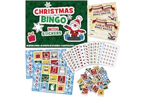 FUN STICKERS Christmas Bingo Party Game for Kids Adults - Premium Quality Xmas Bingo Calling Cards Pre-Cut for up to 40 Games - Stocking Filler, Party Favour Supplies, Family Christmas Activity