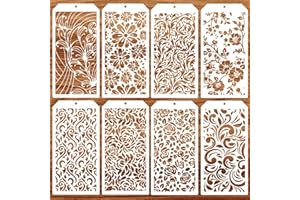 Irikdescia 8 plantillas de pintura de flores, plantillas reutilizables de hoja de parra, plantillas de textura de arte mixto, para pintar, manualidades, artículos hechos a mano, decoración