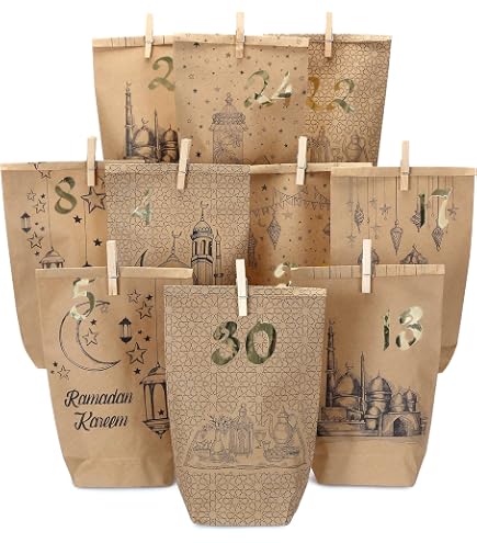 Lot De 12 Sacs Cadeaux En Papier Ramadan Kareem – 4 Couleurs Assorties, Fond Plat, Idéals Pour Emballage De Cadeaux Eid, Décorations De Fête Musulmane