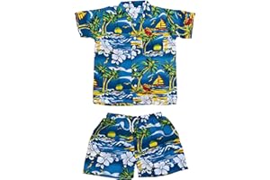 CLUB CUBANA Kids Boys Girls Childrens Slim Fit Classic Short Sleeve Casual Floral Hawaiian Shirts and Shorts Set