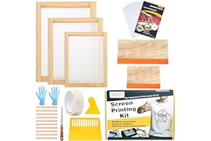 Caydo 23-teiliges Siebdruck-Starter-Set enthält 3 Verschiedene Größen von Holz-Siebdruckrahmen mit Netz, Siebdruckabzieher, Tintenstrahl-Transparenzfolie, Tintenmesser und Maskenband