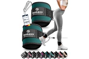 BEMAXX 2 Sangles de Cheville pour Musculation + Guide E-Book | Poids de Chevilles Taille Unique, Exercices Tirage avec Câble sur Appareil à Charge | Ankle Strap Cable Machine, Jambes Fessiers Femme Homme
