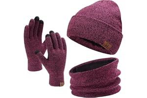 Bequemer Laden Hommes Femmes Hiver Chaud Bonnet Gants Tactiles Écharpe Tricoter Ensemble avec Doublure Polaire Cadeaux Noel Femme Homme
