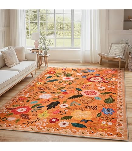 Xfrog Vloerkleed, bloemen, boho, antislip, wasbaar, klein, ultrazacht, antiek tapijt, woonkamer, lage pool voor woonkamer, slaapkamer, kinderkamer, 80 x 150 cm