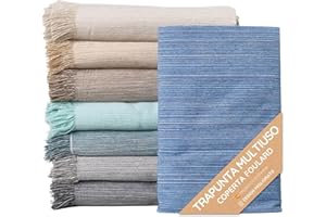 JARAPA HOME MADE WITH LOVE Trapunta Multiuso: Divano Scozzese, Coperta Foulard, Copriletto, Foulard per Divani in Cotone e Altre Fibre Finitura di Qualità Fatto in Spagna. Telo Copridivano (Blu Mèlange 02, 180x260cm)