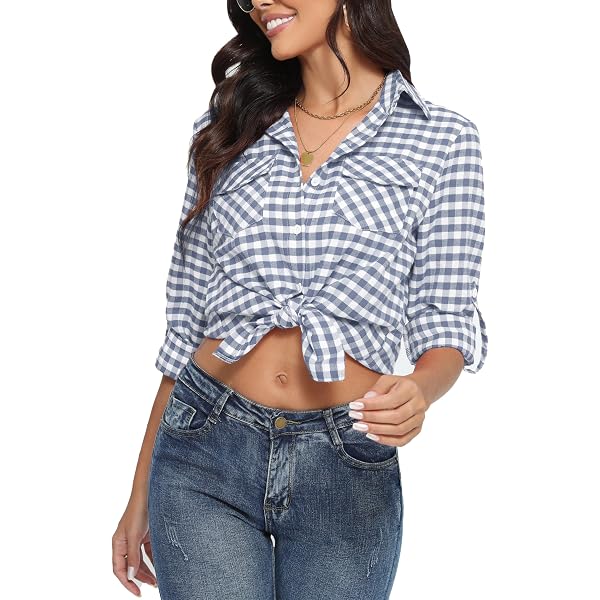 Chemisier à Carreaux Pour Femme – Manches Longues, Col En V, En Flanelle – Style Décontracté Vintage - 7