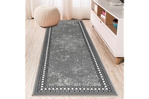 Homcomodar Runner Rugs for Hallway Grey 65x180 Non Slip Extra Long Hallway Runners Nylon Kitchen Runners Washable Low Pile Carpet Runners for Hallway Kitchen Entryway