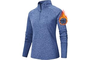 AjezMax Femmes Course à Pied T-Shirt à Manches Longues 1/4 Fermeture Éclair Protection Solaire UPF 50+ Sport Yoga Hauts…
