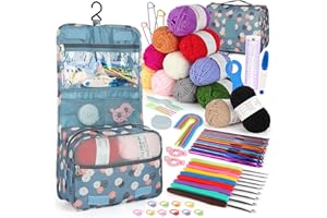 Coopay kit Crochet pour débutant, kit Crochet Debutant Complet englober Crochets en métal colorés et poignée en TPR, Crochets avec poignée Souple, 12 pelotes de Laine, Accessoires de Sac à Crochet