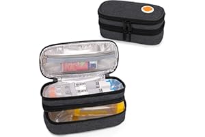 CURMIO Double Layer Insulated EpiPen Carrying Case, Portable Medicine Supplies Bag for 2 EpiPens, Auvi-Q, Syringes, Spacer, Nasal Spray, Home and Travel, Black (Patented Design)