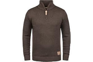 Solid SDPetro Herren Strickpullover Troyer Grobstrick Pullover mit Troyerkragen Rippbündchen Label-Details Baumwollmischung Regular fit