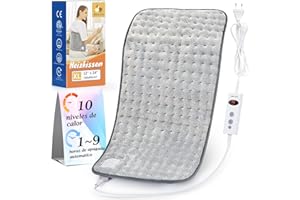 MIA&COCO Almohadilla térmica eléctrica para espalda, cuello, hombros, almohadilla térmica con apagado automático en 90 min, 10 configuraciones de nivel de calor, almohadilla térmica rápida, (30x60 cm) gris