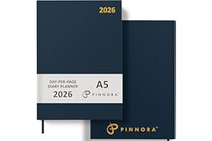 Pinnora Diary 2026 A5 Day Per Page, Navy Blue Year Planner Organiser 2026 Day Per Page, 2026 Planner, Home, School & Office, Hard Back 2026 Diaries, A5 & A4 2026 Diary in Day Per Page & Week To View