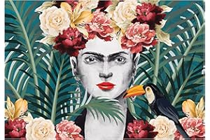 WALLARENA Carta Da Parati Fotografica Foglie Fiori Frida Kahlo Tropicali - Include Colla - Moderna Design Carta per Pareti Soggiorno Camera Da Letto Sala Fotomurali In Tessuto Non Tessuto TNT (254x184 cm)