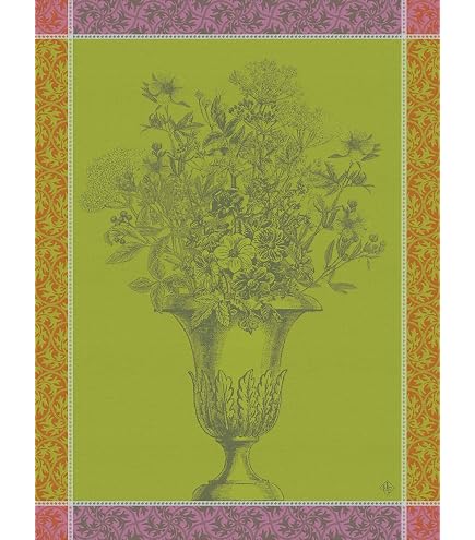 Torchon En Coton Jacquard Français 'Cottage Jardin' - 60 X 80 Cm, Lavable En Machine, Fabriqué En France