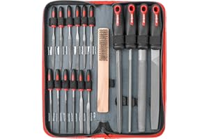 Hi-Spec Lime, Set Lime per Ferro e Lime ad Ago in Acciaio al Carbonio per Sbavare e Sagomare Metallo/Legno, con Spazzola e Astuccio con Cerniera, 17 Pezzi
