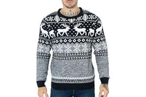 NOROZE Christmas Men's Jumpers | Nordic Style Knitted Lightweight Reindeer Printed Jumper | Crew Neck Long Sleeve Pullover Top | Christmas Jumper Xmas Jumper Sweaters for Men