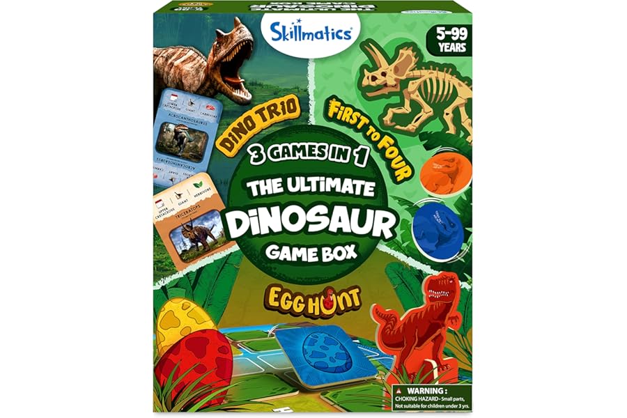 Skillmatics Ultimate Dinosaur Game Box - 3 Family Friendly Games in 1, Perfect for Kids Ages 5 and Up, Great Gift