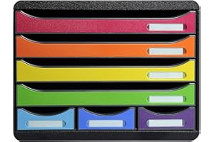 Exacompta - Réf. 307798D - STORE-BOX - Caisson 7 tiroirs, 4 tiroirs pour documents A4+ et 3 tiroirs MINI - Dimensions extérieures : Profondeur 27 x largeur 35,5 x Hauteur 27,1 cm- Noir/arlequin