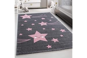 ‎TEPPIUM Teppium Children's Rug for Boys and Girls Stars Pattern 120 x 170 cm Pink Short Pile Washable Rug Extra Soft and Hypoallergenic Rug for Children's Room, Baby Room and Playroom