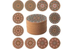STARUBY 12 Pcs Cork Coasters, Coasters for Drinks, Coasters for Coffee Table, for Drinks Absorbent Kitchen Dining Room Decoration 10cm Round Flower1