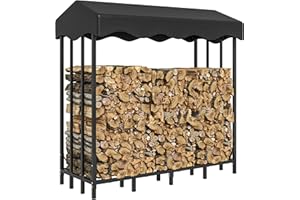 Outsunny Soporte para Leña con Cubierta 143x70x145 cm Leñera de Exterior Estante de Leña de Metal con Estructura Reforzada Impermeable Carga 1200 kg para Interior y Exterior Negro