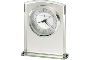 Howard Miller Glamour Table Clock 645-771 – Modern Frosted Glass Clock with Curved Top, Mirrored Beveled Edges, Mirrored Glass Base, Alarm/Quartz Movement