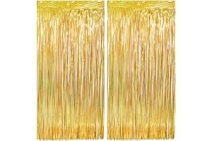 Fairymaiden 2 Tende Metalliche Oro, Orpelli e Festoni Lamina Frangia Tinsel Oro per Capodanno Sfondo Fotografico Decorazioni Festa Compleanno Birthday Party Ragazzo Ragazza Discoteca Party 1x2m