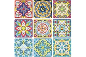 DCIDBEI Diamond Painting Complet,9 Pièces Sous-Verres Mandala Broderie Diamant 3.9 IN Spiritualité Zen, sous-Verres Décoratifs en Verre pour Vin, Verres, Tasses à Thé et Boissons