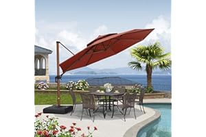 PURPLE LEAF Alu Holzoptik Ampelschirm Sonnenschirm Ø 365 cm Drehbar Gartenschirm Groß 360°Drehbar mit Kurbel Doppeldach, XXL, Bordeaux