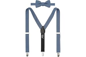 BELLUNO Solide vorgebundene Fliege und Hosenträger Set für Jungen und Jugendliche Events, Partys, Hochzeiten, Baumwolle und Leinen