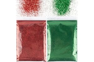 BETESSIN Polvere Glitterata 2x50g per Artigianato, Unghie, Corpo, Creazione Fai da Te - Rosso Verde per Natale