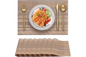 Blibalaskr Place Mats,Table Mats set of 8,Washable Non-Slip Placemats,Heat-resistant PVC Placemat,Suitable for kitchen,dining room,indoor outdoor (Golden brown)