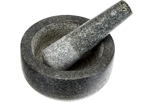JADE TEMPLE 17028 Steinmörser mit Stößel im Set, effektives und einfaches mörsern, aus massivem Granit mit 14 cm Durchmesser und 7,7 cm Höhe, Grau