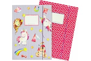 PAPIERDRACHEN 2 wysokiej jakości teczki szkolne dla dzieci DIN A4 | motyw jednorożca - teczka pocztowa dla uczniów szkoły podstawowej - zbieracz zeszytów - zszywacz siodłowy - zestaw nr 2
