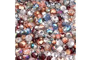 LUSSO LIA 400 Pieces Enchanted Forest Rondelle Glass Crystal Bead Mix Silver Rose Gold Deep Red for Jewellery Making and Arts and Crafts
