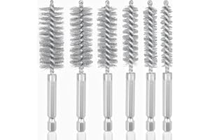 PRETWAD Kupferrohrreiniger, 6 Stück Bohrungsbürste, Borsten, Drahtbürste für Bohrmaschinen, Reinigungsdrahtbürste, Edelstahl-Bohrungsbürste mit 6,35 mm Sechskantschaft, Drahtbohrungsbürsten für Rost