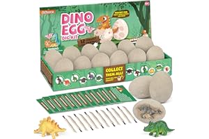 Jokooan Uova di Dinosauro 12 PCS, Scopri 12 Diversi Dinosauri, Uova di Pasqua Giocattolo di Archeologia e Paleontologia Kit di Scavo di STEM Giocattolo di Uova Dinosauro per Bambini di 6 Anni +