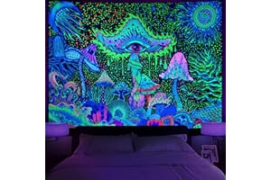 Yrendenge Tapisserie murale champignon fluorescent, oeil créature de mer, tapisserie murale bohème, décoration marine, pour chambre à coucher, 210 x 150 cm