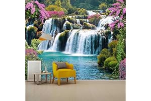FENDROM Waterfall Tapestry Purple Natural Forest Flowers Wild Floral Green Jungle Plants Landscape Wall Hanging Bedroom Living Room Hanging Decorative Blanket