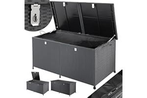 Casaria® Gartenbox XXL Polyrattan Wetterfest 625L UV-beständig Griffe Rollen Gasdruckfeder Garten Wintergarten Auflagenbox Kissenbox 150x77cm Schwarz