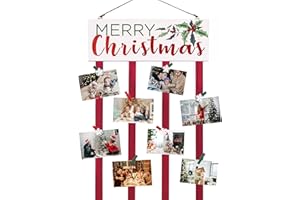 FUND AMLIGHT Wooden Christmas Card Holder Wall Display Merry Christmas Hanging Picture Holder with 24 Clips for Holiday Décor