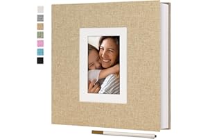 Vienrose Álbum de Fotos Autoadhesivo para Fotos de 10x15 Álbum de Recortes Diy 40 Páginas Cubierta de Lino Libro de Recuerdos para Bodas, Crecimiento Del Bebé, Viajes, Caqui