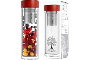 amapodo Bouteille Infuseur à Thé - Bouteille Isotherme 400ML en Verre Double Paroi, Filtre Inox - Infusion à Thé - Tea Bottle - Gourde Infusion Sans BPA