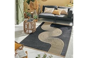 Nazar Tapis Exterieur Jardin, Terrasse, Tapis de Jardin, Tapis de Balcon, Camping, Tapis Outdoor Leger Reversible (1743 Noir, 180x280 cm)