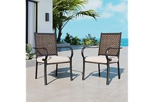 MFSTUDIO Garden Chair Set of 2, PE Rattan Balcony Chairs with 7 cm Waterproof Cushion, Weather Resistant, Outdoor Wicker Chairs Set for Patio, Porch, Balcony, Poolside