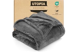 Utopia Bedding Przytulny koc polarowy [150 x 200 cm, Szary] miękki, lekki, ciepły, przytulny i oddychający koc na łóżko, sofę, kanapę