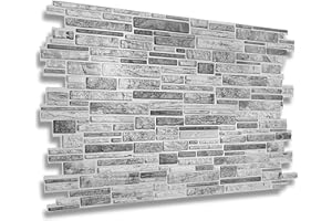 NOVECRAFTO Natural Stone Effect 3D Wall Panels - 20 Sheets Covering 99.2 sqft (9.22 sqm) Decorative PVC Plastic Cladding Panel Size 37.79 x 18.89 in (96x48 cm) – Grey Natural Stone Brickwork Pattern