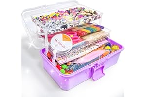 LINAYE 3000+Pcs Bastelset für Kinder Bastelbox Bastelmaterial Set,Bastelkoffer Gehören Pompons,Pfeifenreiniger,Scrapbooking Basteln Kinder Alter 4 bis 10 Geschenk für Junge Mädchen Bastelbedarf Lila