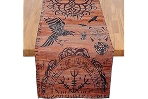 OUMAIFENG 40 x 140 Baumwolle Leinen Wikinger Deko Tischläufer, Mittelalter Nordische Mythologie Altartuch Vikinger Accessories Rechteckige Drinnen Und Draußen Urlaub Party Ostern Halloween Urlaub Heimdekoration